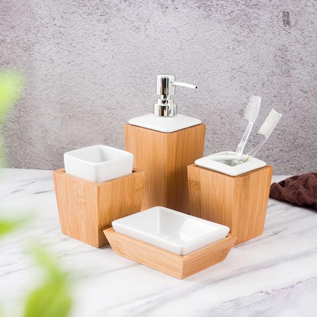4 Piece Bamboo Bathroom Set