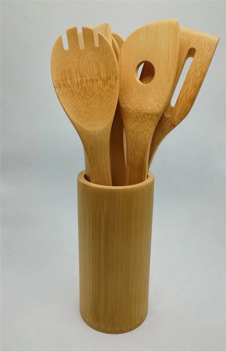 Wooden Bamboo Cooking Tools Kitchen Utensils With Storage Holder
