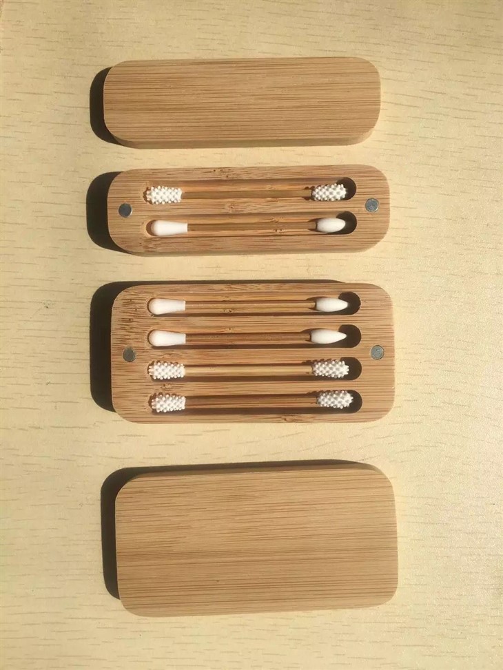 Reusable Swabs Cotton Buds Eco-Friendly Bamboo Silicone Ear Cleaning Stick in Bamboo Storage Box